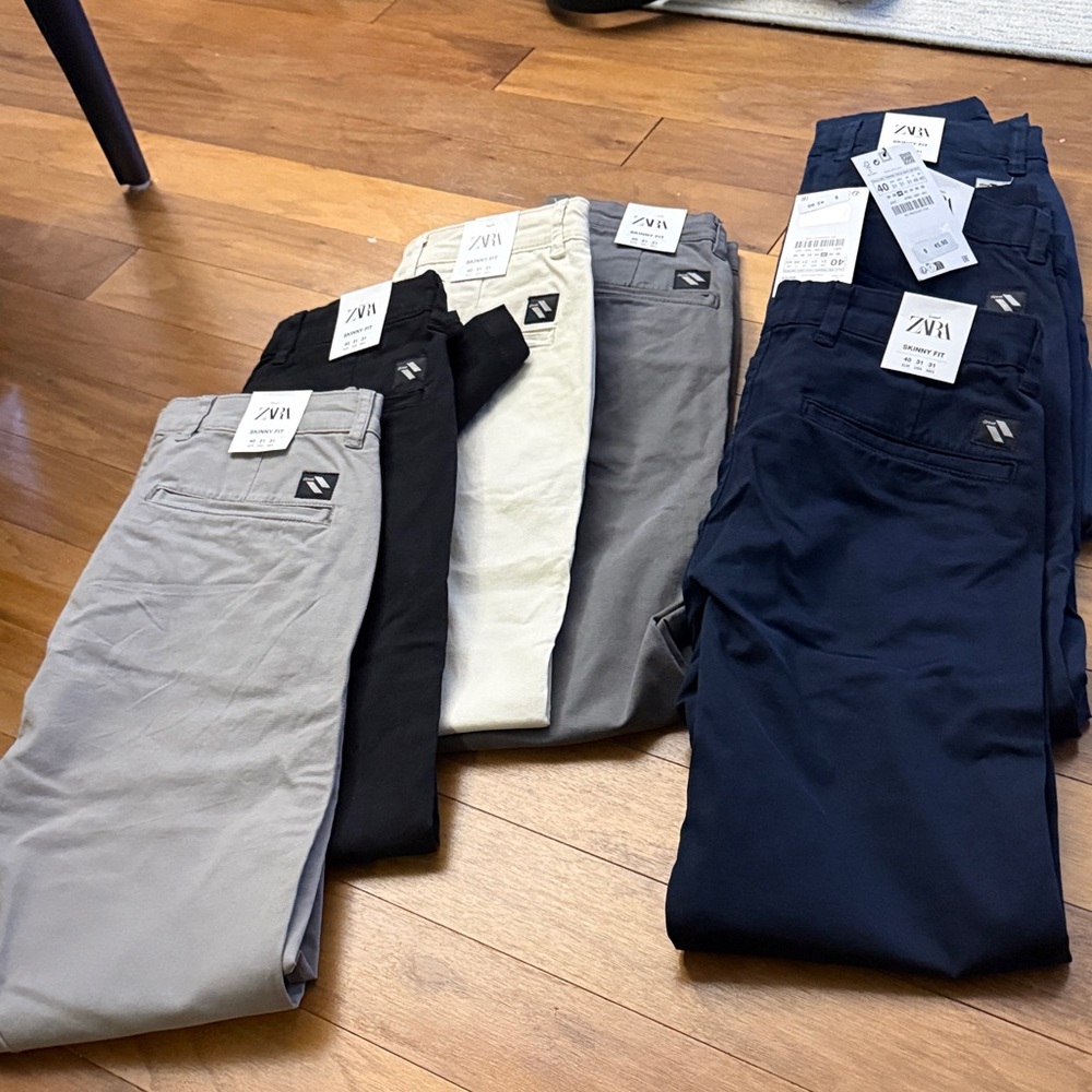 Zara Men Skinny Fit Chino PantNavy, Black, Gray, Light Gray, Cream Size 31 NWT!